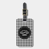 Étiquette À Bagage Monogramme, Buffalo Check Plaid noir et blanc (Devant Vertical)