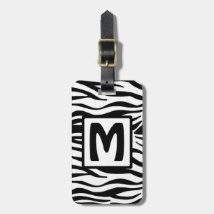 Étiquette À Bagage Monogramme carré noir zèbre