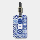 Étiquette À Bagage Monogramme Carreaux Bleus Bleu Méditerranéen Aquar (Devant Vertical)