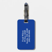 Étiquette À Bagage Monogramme Cercle Bleu et Blanc (Dos Vertical)