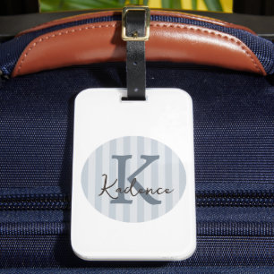 Étiquette À Bagage Monogramme Cercle Rayé Bleu Toutes Couleurs