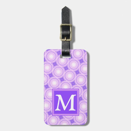 Étiquette À Bagage Monogramme cercles violets motif (Devant Vertical)