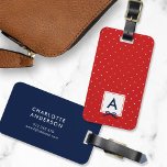 Étiquette À Bagage Monogramme Chic Bleu Ruban Rouge Polka Point<br><div class="desc">Voyagez dans le style avec cette étiquette de bagage monogramme chic avec un carré rouge bordé d'un ruban bleu contre un motif pois rouge et blanc. Personnalisez-le en remplaçant le texte de l'espace réservé. Pour plus d'options comme changer la police et sa taille/couleur ou l'espacement entre les lettres cliquez sur...</div>