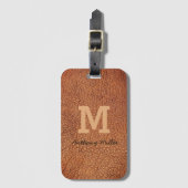 Étiquette À Bagage Monogramme Chic Cuir Brown Nom Script Moderne (Devant Vertical)