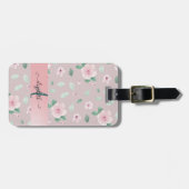 Étiquette À Bagage Monogramme Chic Fleurs Aquarelles (Devant horizontal)