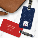 Étiquette À Bagage Monogramme Chic Rouge Ruban Polka bleu point<br><div class="desc">Voyagez dans le style avec cette étiquette de bagage monogramme chic avec un carré bleu bordé d'un ruban rouge contre un motif à points polka bleu et blanc. Personnalisez-le en remplaçant le texte de l'espace réservé. Pour plus d'options comme changer la police et sa taille/couleur ou l'espacement entre les lettres...</div>