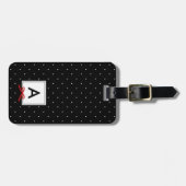 Étiquette À Bagage Monogramme Chic Rouge Ruban Polka Point Noir (Devant horizontal)