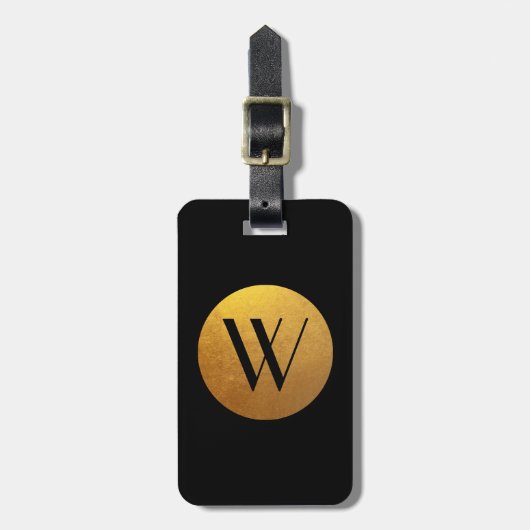 Étiquette À Bagage Monogramme circulaire de l'effet d'huile noire et  (Devant Vertical)