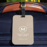 Étiquette À Bagage Monogramme classique minimal en beige<br><div class="desc">Un design vertical professionnel dans le style moderne avec un emblème de monogramme beige et blanc avec grand classique typographie de bloc monogramme initial avec nom et titre ci-dessous. Le texte peut être facilement customisé à l'aide des champs fournis.</div>