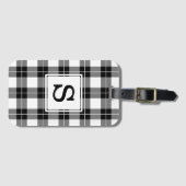 Étiquette À Bagage Monogramme classique Motif plaqué noir et blanc (Devant Horizontal)