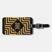 Étiquette À Bagage monogramme classique or noir luxueux personnaliser (Devant horizontal)