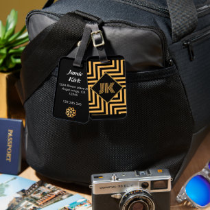 Étiquette À Bagage monogramme classique personnalisé or noir luxueux