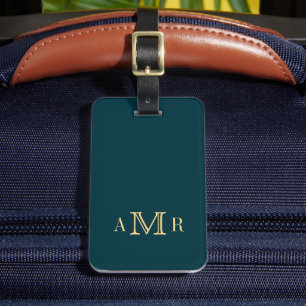 Étiquette À Bagage Monogramme classique Turquoise foncé Personnalisé