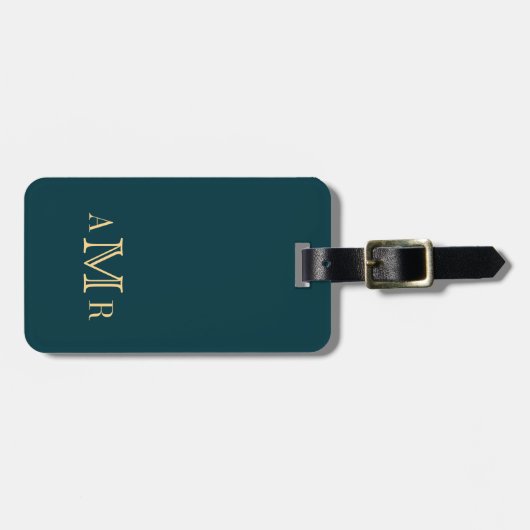 Étiquette À Bagage Monogramme classique Turquoise foncé Personnalisé (Devant horizontal)