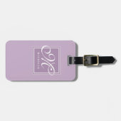 Étiquette À Bagage Monogramme classique violet et blanc (Devant horizontal)