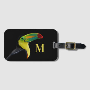 Étiquette À Bagage Monogramme coloré Oiseau tropical Noir Toucan