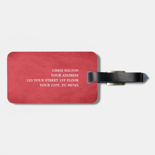 Étiquette À Bagage Monogramme cool rouge blanc gras (Dos horizontal)
