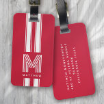 Étiquette À Bagage Monogramme cool rouge blanc racer<br><div class="desc">Un monogramme audacieux</div>