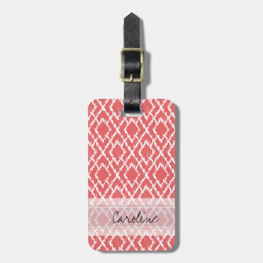 Étiquette À Bagage Monogramme Coral rose Tribal Ikat Diamond Motif (Devant Vertical)