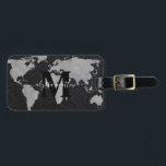 Étiquette À Bagage Monogramme Custom World Map Parties scintillant no<br><div class="desc">Monogramme Custom World Map Parties scintillant noire personnalisée</div>
