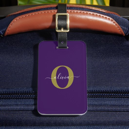 Étiquette À Bagage Monogramme customisé Nom du script Purple White Go (Insitu Rectoal 2)