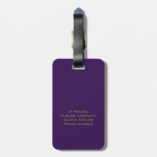 Étiquette À Bagage Monogramme customisé Nom du script Purple White Go (Dos Vertical)