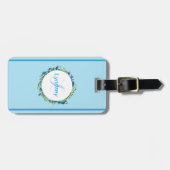Étiquette À Bagage Monogramme Dainty Sky Blue Floral Wreath (Devant horizontal)