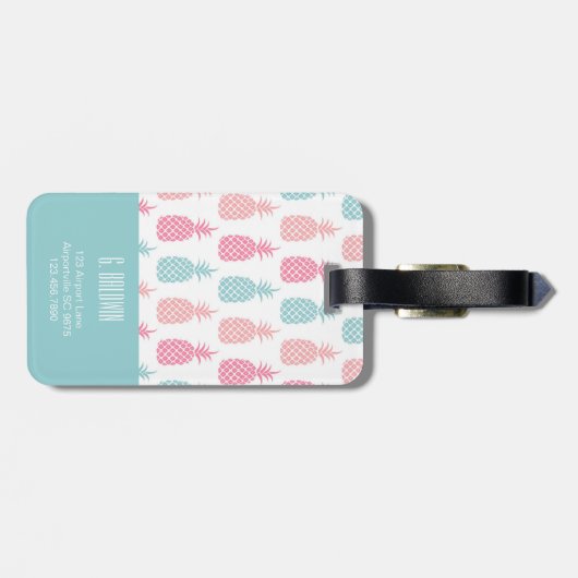 Étiquette À Bagage Monogramme d'ananas tropical moderne (Dos horizontal)