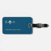 Étiquette À Bagage Monogramme d'avion moderne bleu 2 tons (Dos horizontal)