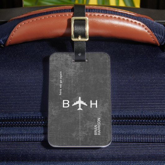 Étiquette À Bagage Monogramme d'avion moderne gris foncé vieilli (Insitu Rectoal 2)