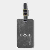 Étiquette À Bagage Monogramme d'avion moderne gris foncé vieilli (Devant Vertical)