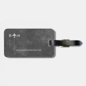 Étiquette À Bagage Monogramme d'avion moderne gris foncé vieilli (Dos horizontal)