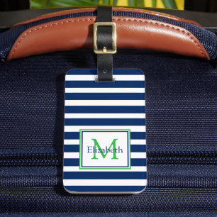 Étiquette À Bagage Monogramme de bande bleue et verte de la marine na