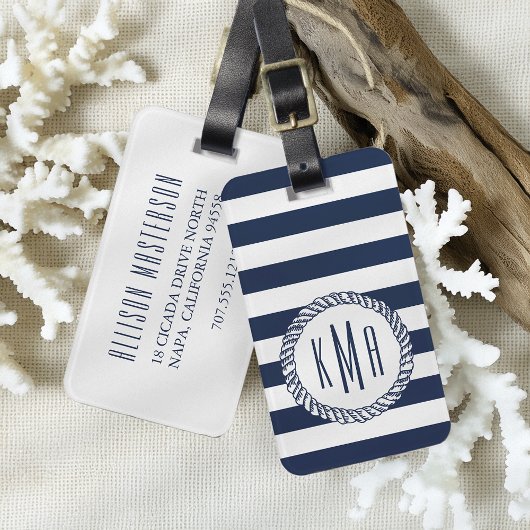 Étiquette À Bagage Monogramme de bande de la marine nautique