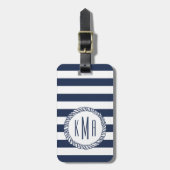 Étiquette À Bagage Monogramme de bande de la marine nautique (Devant Vertical)