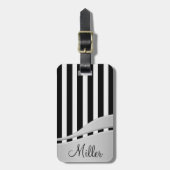 Étiquette À Bagage Monogramme de bande noire et blanche moderne (Devant Vertical)