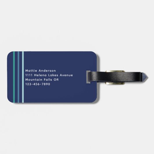 Étiquette À Bagage Monogramme de bande verte bleue (Dos horizontal)