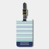 Étiquette À Bagage Monogramme de bande verte bleue (Devant Vertical)