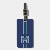 Étiquette À Bagage Monogramme de bande verte bleue (Devant Vertical)
