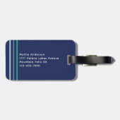Étiquette À Bagage Monogramme de bande verte bleue (Dos horizontal)