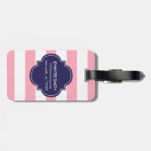 Étiquette À Bagage Monogramme de bandes bleues et roses (Dos horizontal)
