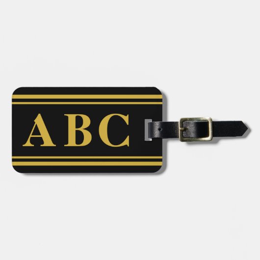 Étiquette À Bagage Monogramme de base (or) (Devant horizontal)