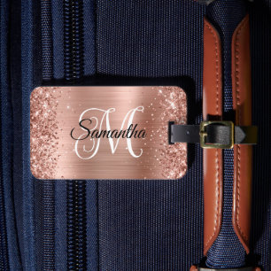 Étiquette À Bagage Monogramme de boue d'or Rose