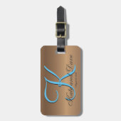 Étiquette À Bagage Monogramme de bronze 🔑 Pecan élégant (Devant Vertical)