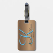 Étiquette À Bagage Monogramme de bronze 🔑 Pecan élégant (Dos Vertical)