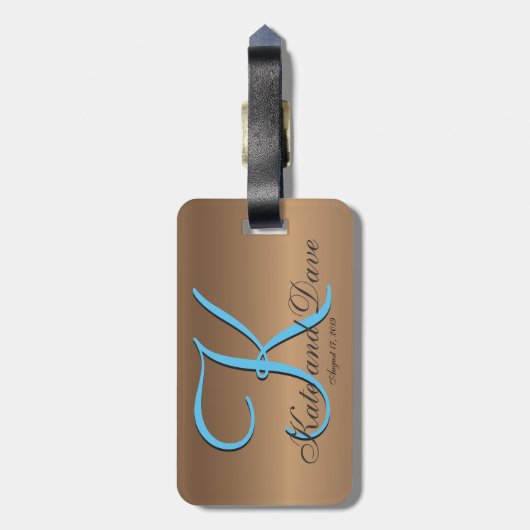 Étiquette À Bagage Monogramme de bronze 🔑 Pecan élégant (Dos Vertical)