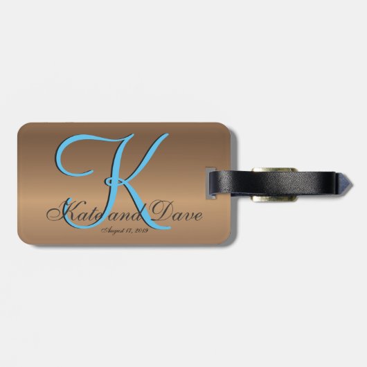 Étiquette À Bagage Monogramme de bronze 🔑 Pecan élégant (Dos horizontal)