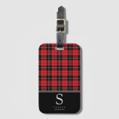Étiquette À Bagage Monogramme de Buffle Noir Rouge (Devant Vertical)