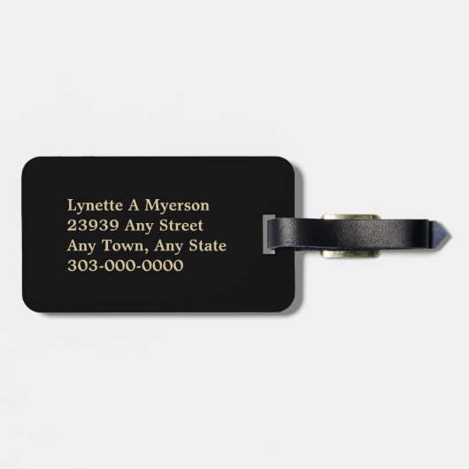 Étiquette À Bagage Monogramme de cadre en or noir (Dos horizontal)