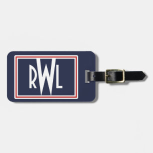 Étiquette À Bagage Monogramme de cadre patriotique rouge blanc et ble